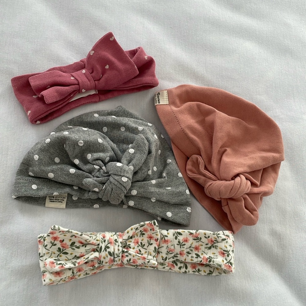 Emerson and Friends Gray Polka Dot and Pink Baby Turban hat